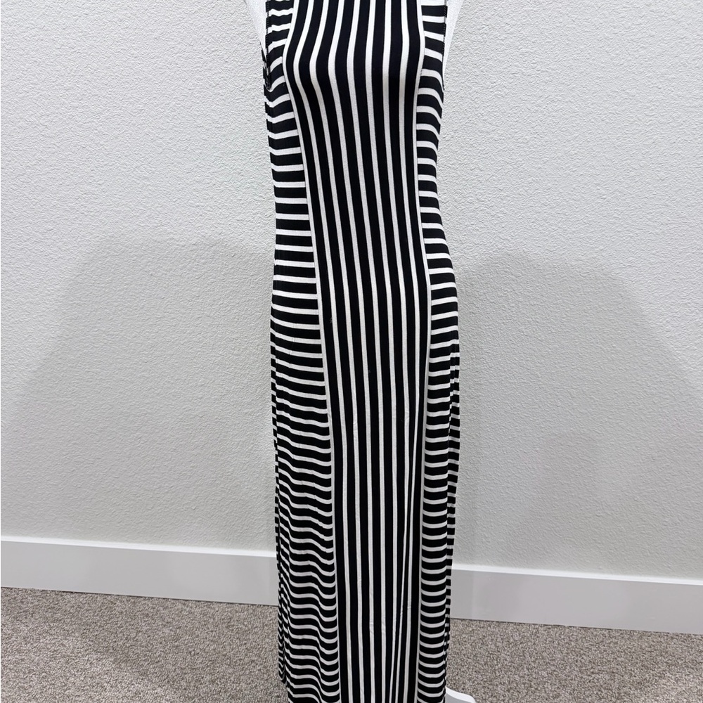 Max Studio Black and White Striped Maxi Dress